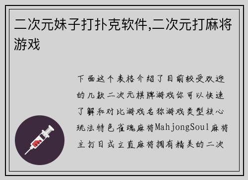 二次元妹子打扑克软件,二次元打麻将游戏